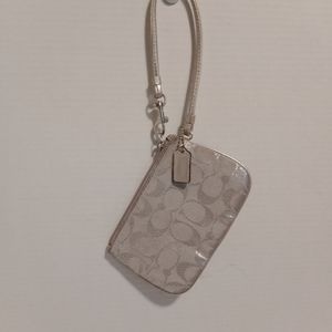 Coach Gray Metallic Silver Signature Zipper Pouch Wristlet